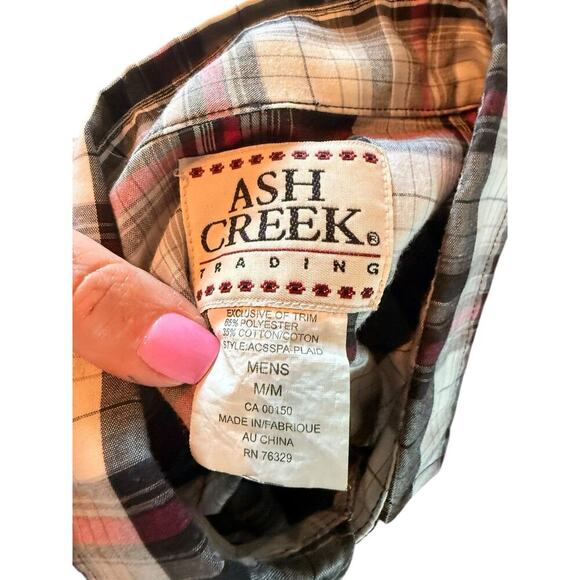 Vintage Ash Creek Trading Sz M Plaid Pearl Snap Shirt Western Work Wear - Picture 7 of 10